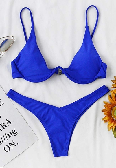 Sexy Plunging 2 piece Bikini High cut Leg Bikini - Picture 2 of 13